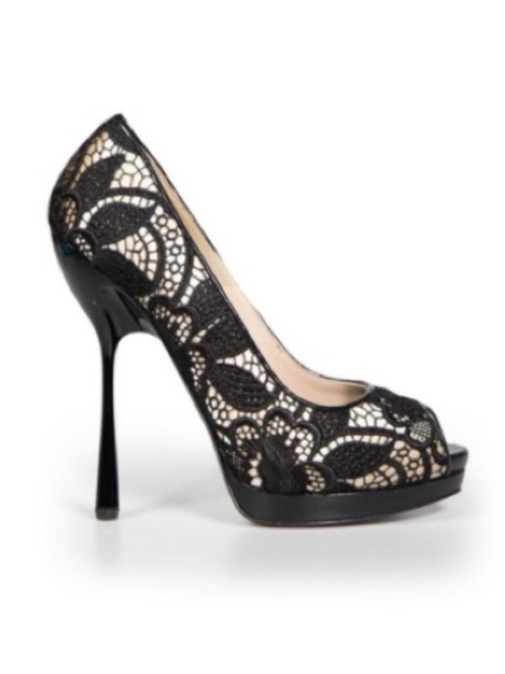 Alexander McQueen Black Lace Platform Peep Toe Stilettos | 39